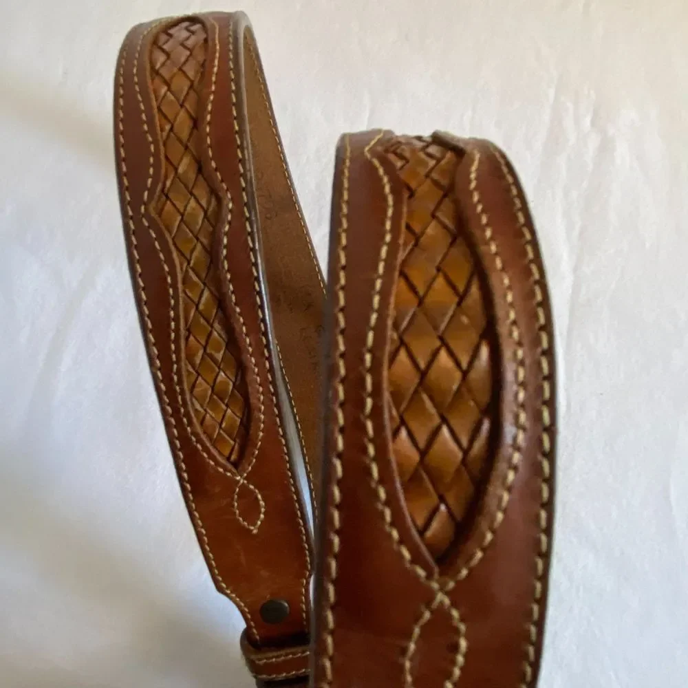 💎Leegin Western Belt Medium Waist USA Made Caramel Brown Leather Braided Inlay